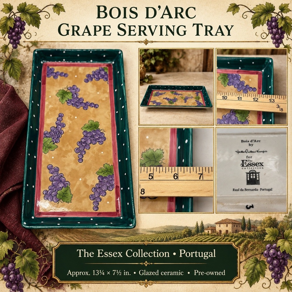 Essex Collection Bois d'Arc Grape Ceramic Serving Tray Platter Portugal 13in